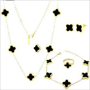 18K Gold Plated Stainless Steel Four Leaf Clover Jewelry Set